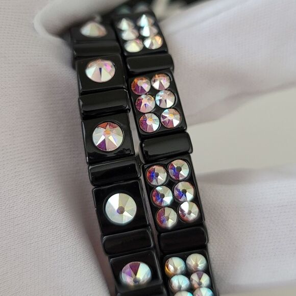 Bracelets Black Crystal Aurora Borealis Stretch Bracelets Set of 2 #0036 - Picture 11 of 13